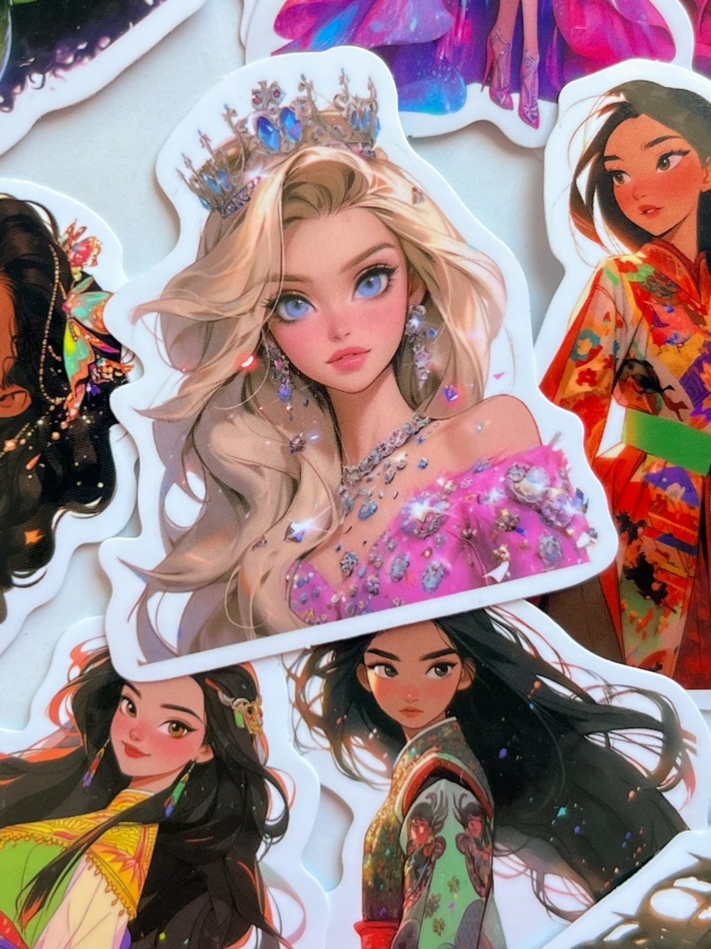 Disney Princess Heroine Sleeping Beauty Aurora Mulan Tiana Anime Style Stickers